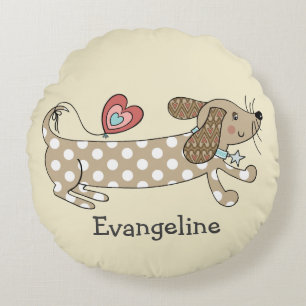 Personalized Sausage Dog Dachshund Round Cushion