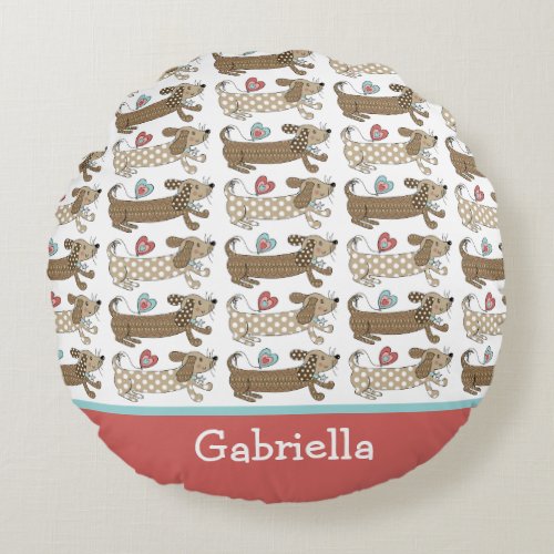 Personalized Sausage Dog Dachshund Round Cushion