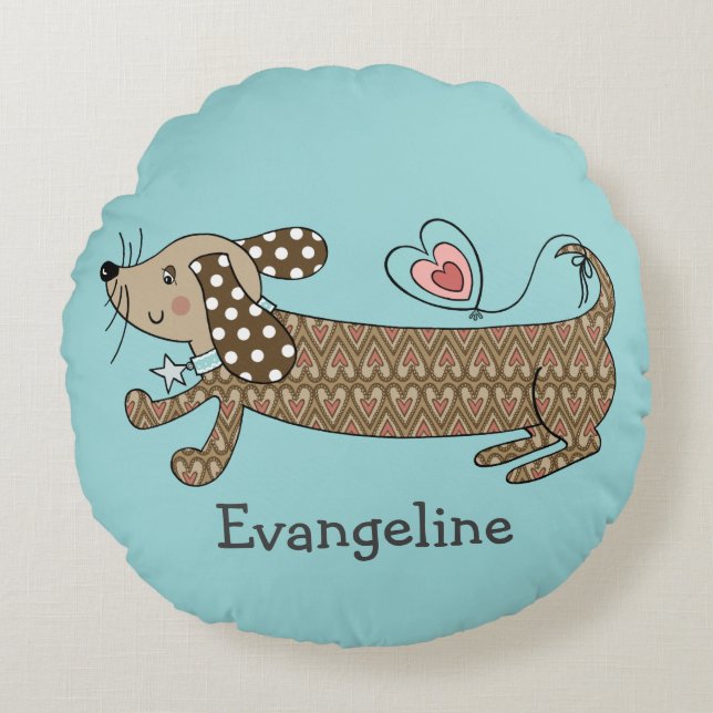 Personalized Sausage Dog Dachshund Round Cushion (Front)