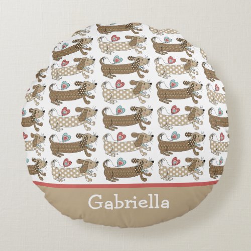 Personalized Sausage Dog Dachshund Round Cushion