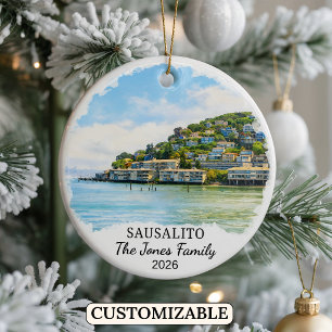 Personalized Sausalito Ornament, Custom California Ceramic Ornament