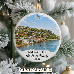 Personalized Sausalito Ornament, Custom California Ceramic Ornament