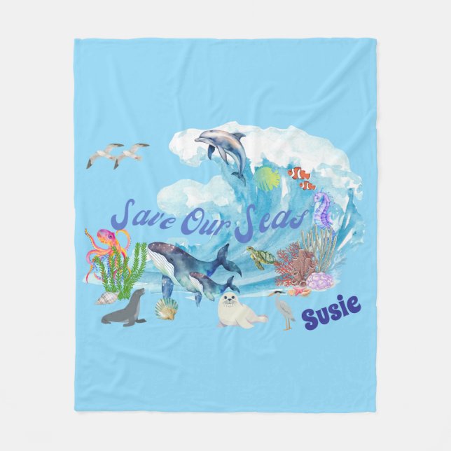 Personalized Save our Seas Fleece Blanket (Front)