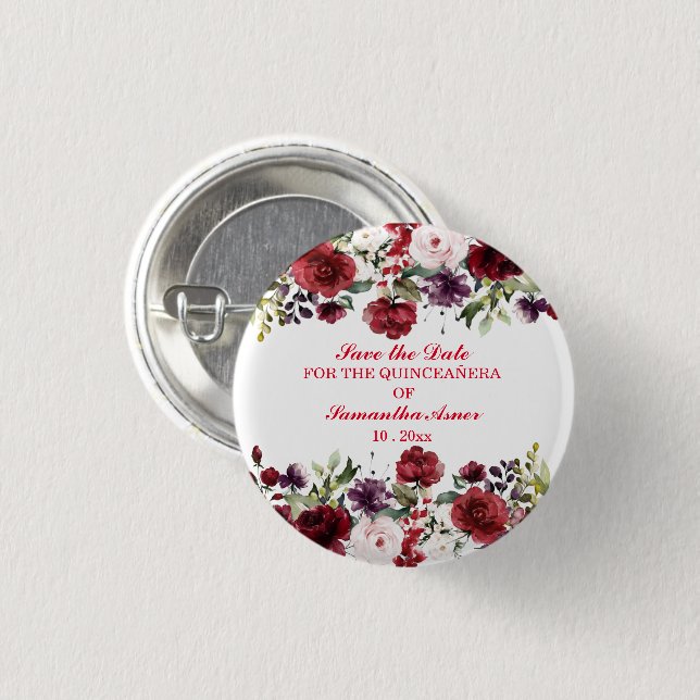 Personalized  Save the date magnets for Quinceaner Button (Front & Back)