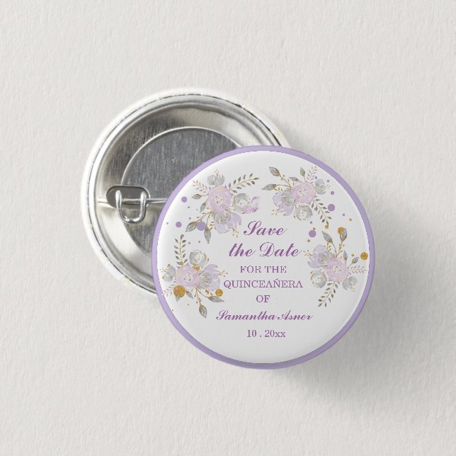Personalized  Save the date magnets for Quinceaner Button (Front & Back)