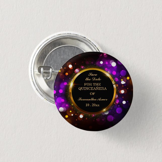 Personalized  Save the date magnets for Quinceaner Button (Front & Back)