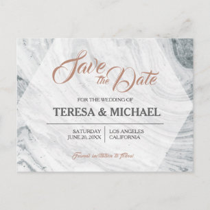 Personalized, Save The Date, Marble Wedding Announcement Postcard
