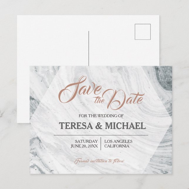 Personalized, Save The Date, Marble Wedding Announcement Postcard (Front/Back)