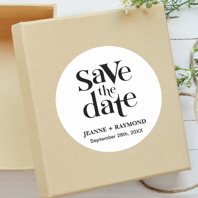 Personalized Save The Date Wedding Announcement Classic Round Sticker (Classic round wedding sticker creates a timeless touch for invitation envelopes.)
