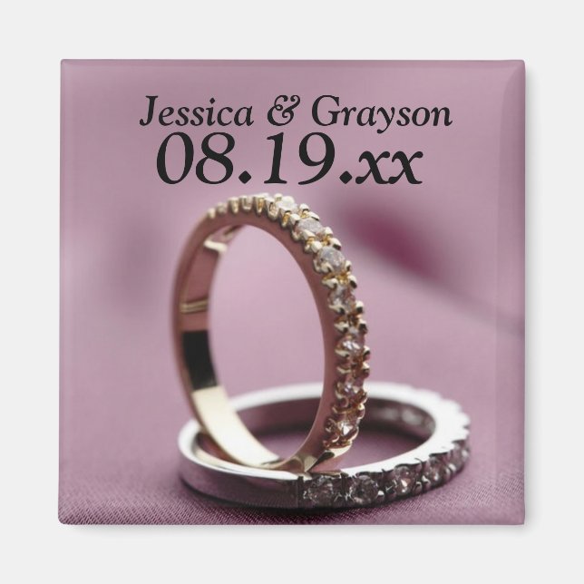 Personalized Save The Date Wedding Rings Magnet (Front)