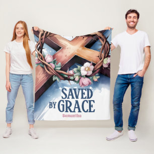 Personalized Saved By Grace Christian Fleece Blanket