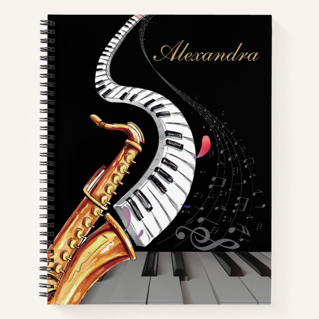 Personalized Saxophone Piano Music Note Notebook (Front)