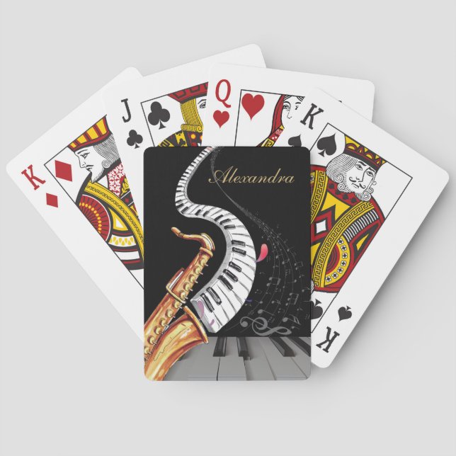 Personalized Saxophone Piano Music Note Poker Cards (Back)