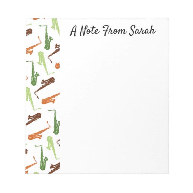 Personalized Saxophone Player Gift Music Themed Notepad (Front)