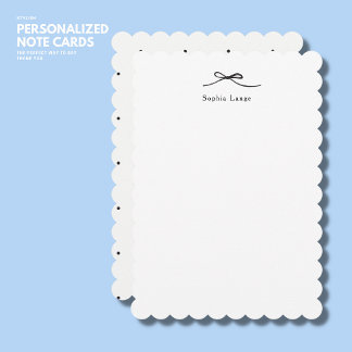 Personalized Scallop Edge Note Card with Bow