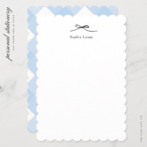 Personalized Scallop Edge Note Card with Bow
