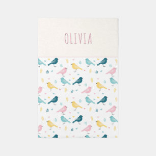 Personalized Scandi Birds Nursery Kids Room Area Rug