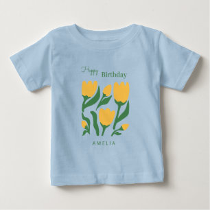 Personalized Scandi Floral Birthday Baby T-Shirt