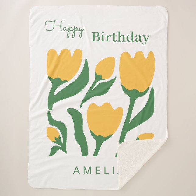 Personalized Scandi Floral Birthday Sherpa Blanket (Front)