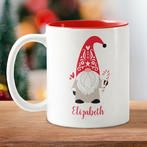 Personalized Scandinavian Christmas Gnome Two_Tone Coffee Mug