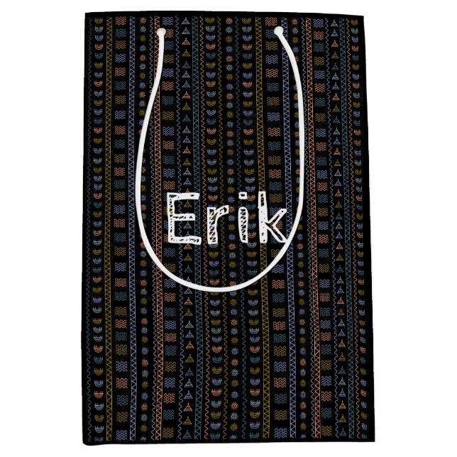 Personalized Scandinavian Folk Art Black Gift Bag (Front)