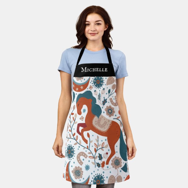 Personalized Scandinavian Horse Cute Apron (Worn)