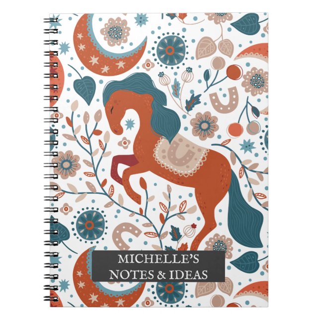 Personalized Scandinavian Horse Cute Notebook (Front)