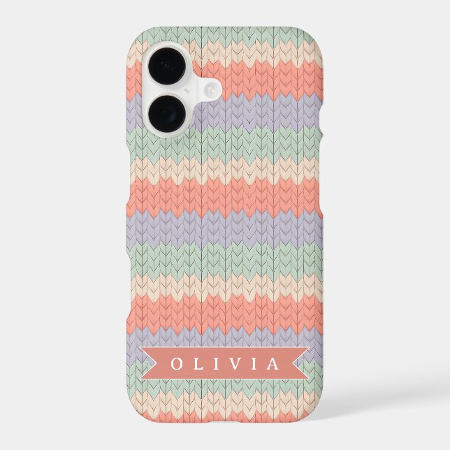 Personalized Scandinavian Pastel Knit Pattern Name Case-Mate iPhone Case (Back)