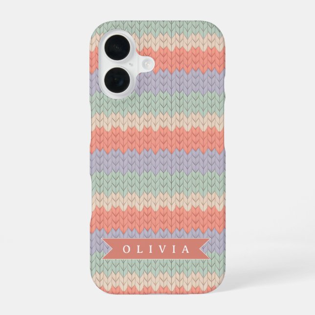 Personalized Scandinavian Pastel Knit Pattern Name iPhone Case (Back)