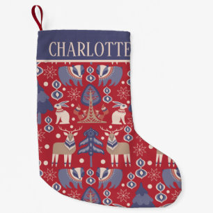 Personalized Scandinavian Pattern Nordic (2 sided) Small Christmas Stocking