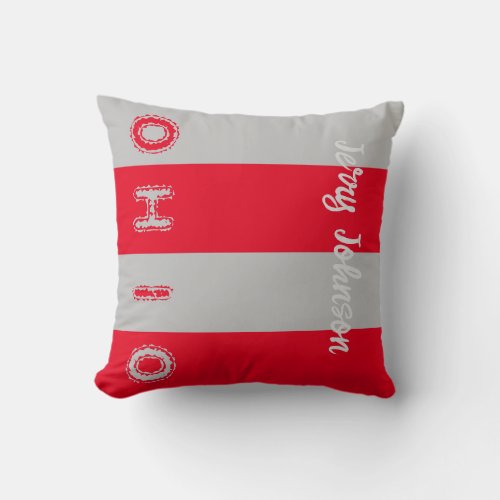 Personalized Scarlet and Gray Striped OHIO Throw Pillow