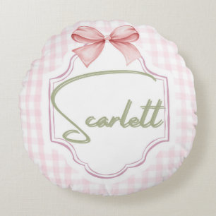 Personalized Scarlett Baby Girl Nursery Gingham  Round Pillow
