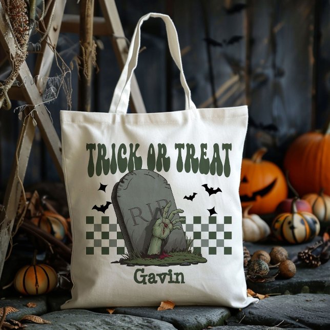 Personalized Scary Zombie Boy Trick Or Treat Candy Tote Bag (Creator Uploaded)