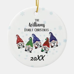 Personalized Scattered Merry Gnomes Ceramic Ornament