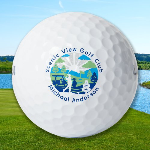 Personalized Scenic Course Retro Modern Golfer Golf Balls
