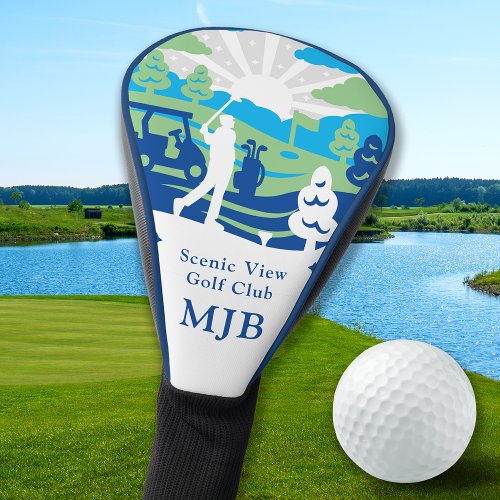 Personalized Scenic Course Retro Modern Golfer Golf Head Cover