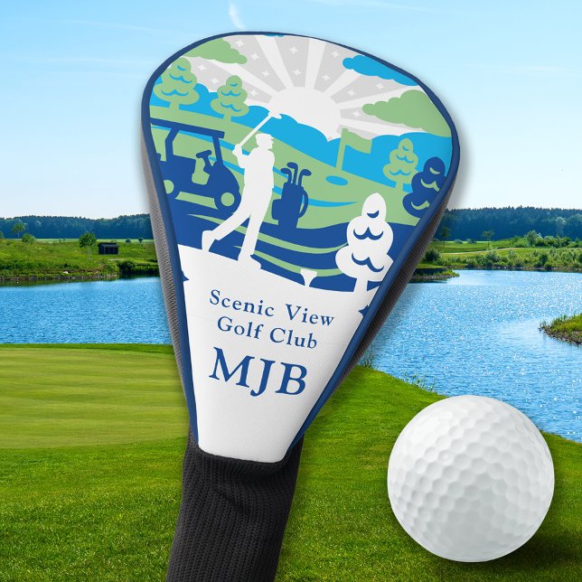 Personalized Scenic Course Retro Modern Golfer Golf Head Cover (Creator Uploaded)
