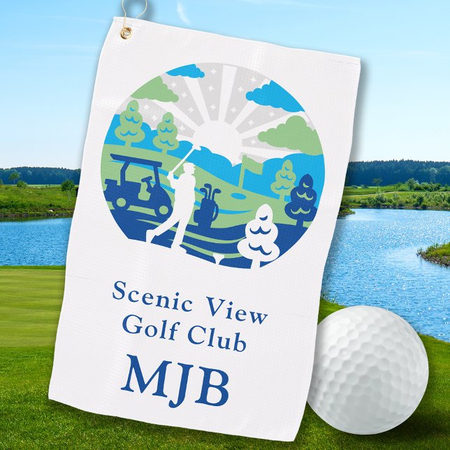 Personalized Scenic Course Retro Modern Golfer Golf Towel (Creator Uploaded)