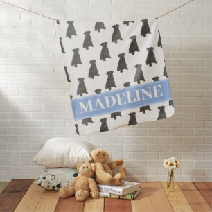 Personalized Schnauzer (Black) Blue & White Baby Blanket