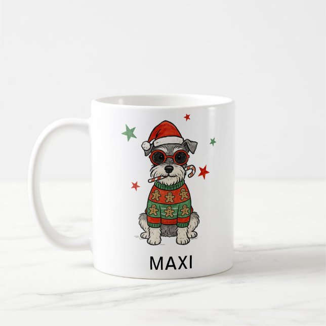 Personalized Schnauzer Gingerbread Ugly Sweater Coffee Mug (Left)