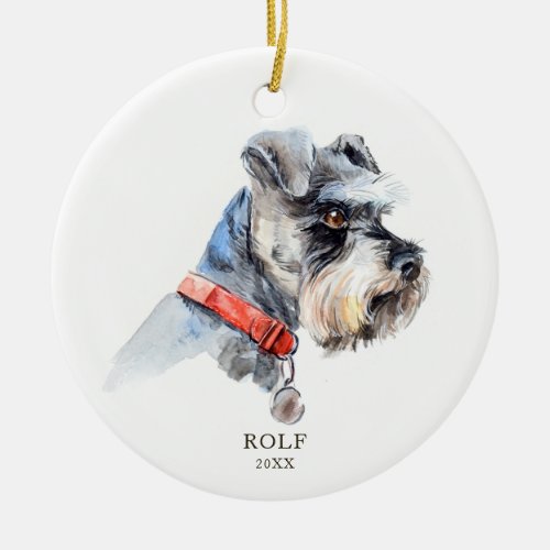 Personalized Schnauzer Illustration Dog Pet Custom Ceramic Ornament