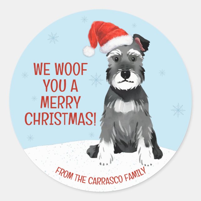Personalized Schnauzer with Santa Hat Christmas  Classic Round Sticker (Front)