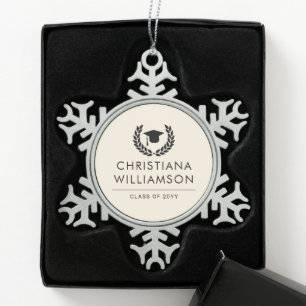 Personalized School and College Graduation Elegant Snowflake Pewter Christmas Ornament