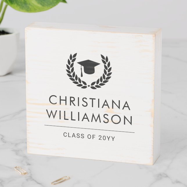 Personalized School and College Graduation Elegant Wooden Box Sign (In Situ Horizontal)