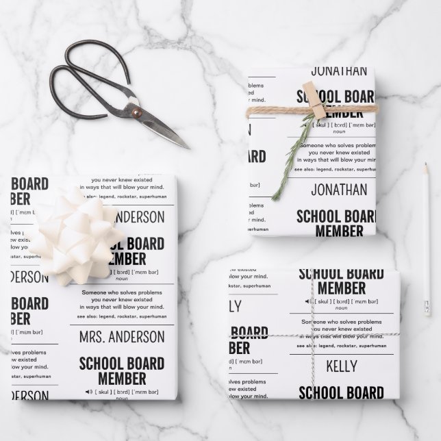 Personalized School Board Member Funny Wrapping Paper Sheets (Front)