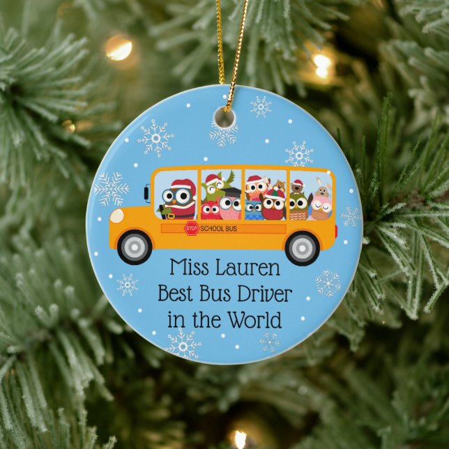 Personalized School Bus Driver Aide Gift Ceramic Ornament (Tree)