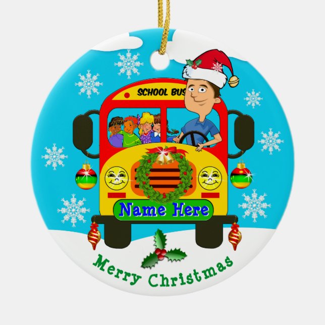 Personalized School Bus Driver Christmas Ornaments (Front)