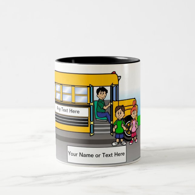 Personalized School Bus Driver - Male Cartoon Two-Tone Coffee Mug (Center)