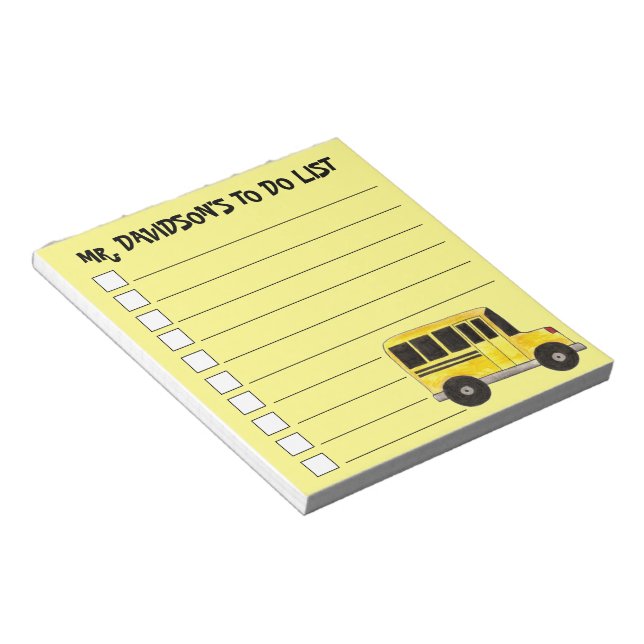 Personalized School Bus Driver Teacher Yellow Bus Notepad (Angled)