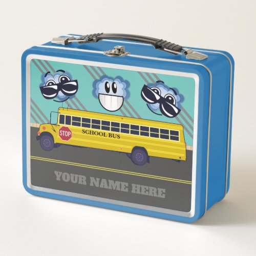 Personalized School Bus Happy Face Metal Lunchbox